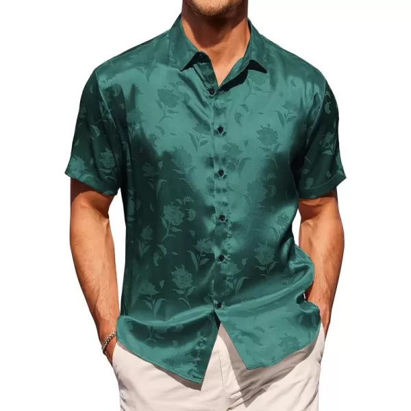 COOFANDY Men's Summer Shirts Short Sleeve Silk Satin Jacquard Shirts Casual Button Down Beach Shirt