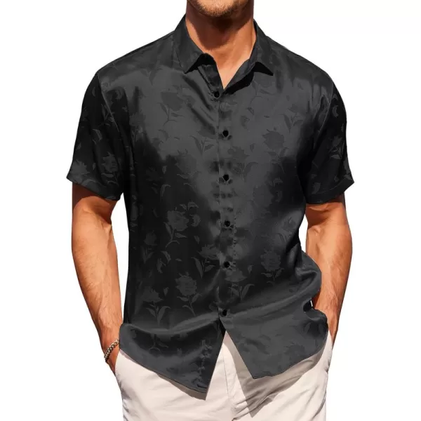 COOFANDY Men's Summer Shirts Short Sleeve Silk Satin Jacquard Shirts Casual Button Down Beach Shirt