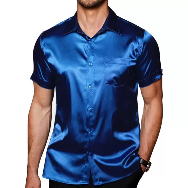 COOFANDY Men's Summer Shirts Short Sleeve Silk Satin Jacquard Shirts Casual Button Down Beach Shirt