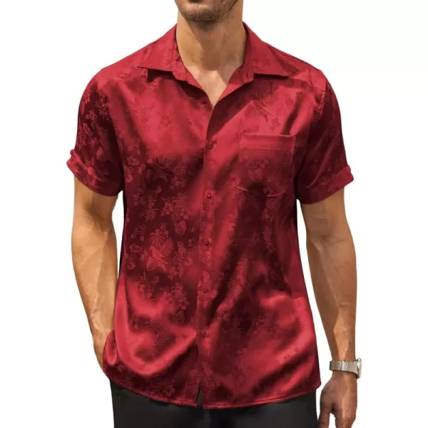 COOFANDY Men's Summer Shirts Short Sleeve Silk Satin Jacquard Shirts Casual Button Down Beach Shirt