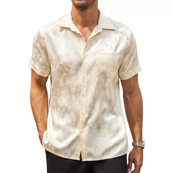 COOFANDY Men's Summer Shirts Short Sleeve Silk Satin Jacquard Shirts Casual Button Down Beach Shirt