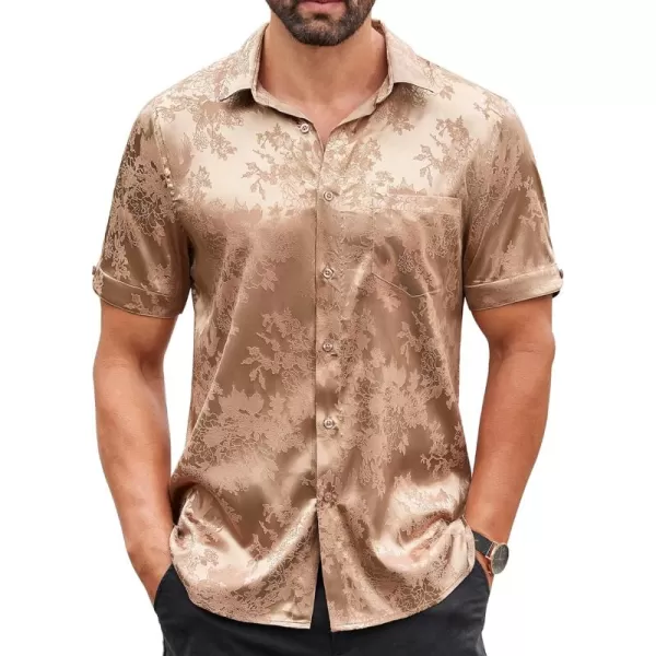 COOFANDY Men's Summer Shirts Short Sleeve Silk Satin Jacquard Shirts Casual Button Down Beach Shirt