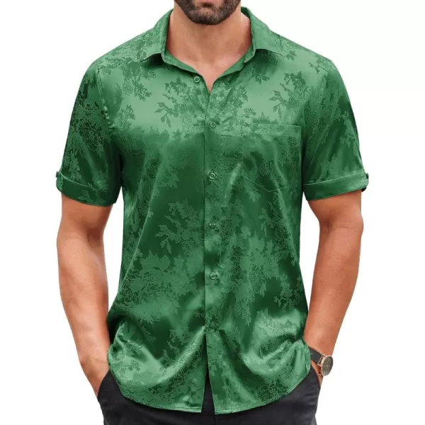 COOFANDY Men's Summer Shirts Short Sleeve Silk Satin Jacquard Shirts Casual Button Down Beach Shirt