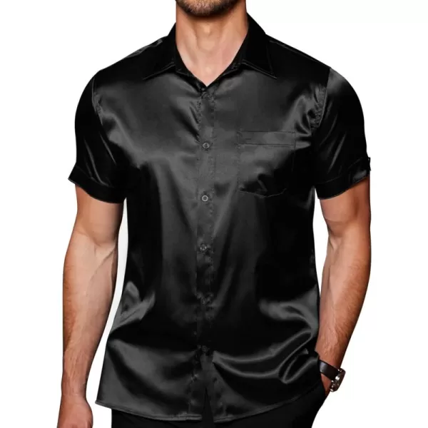 COOFANDY Men's Summer Shirts Short Sleeve Silk Satin Jacquard Shirts Casual Button Down Beach Shirt