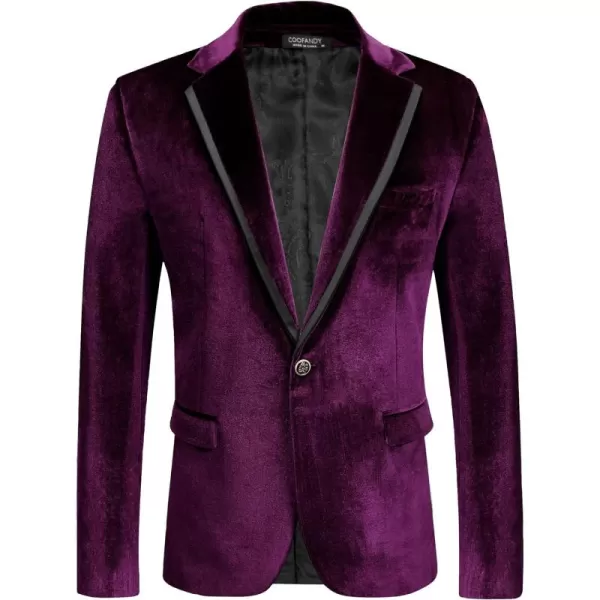 COOFANDY Men's Velvet Blazer Notched Lapel One Button Velour Tuxedo Jacket for Prom Wedding Party Dinner