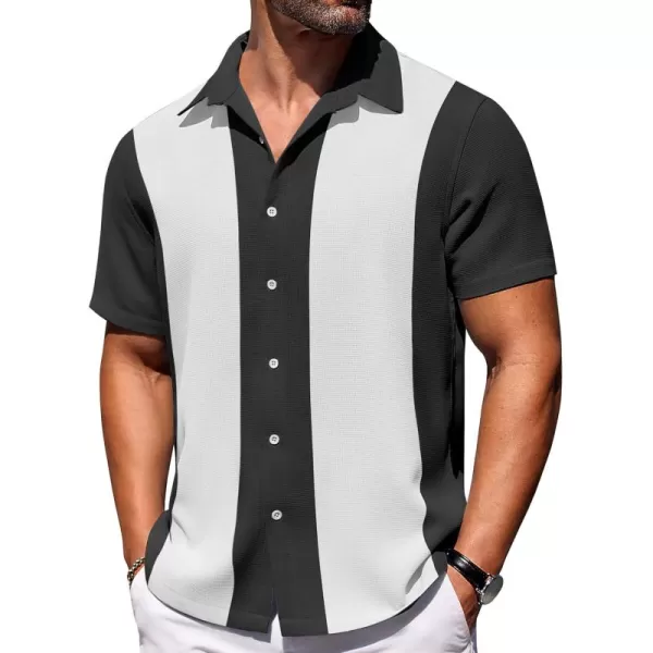 COOFANDY Mens Waffle Shirt Short Sleeve Button Down Shirts Casual Beach Vacation Shirts Textured Wrinkle Free Shirts