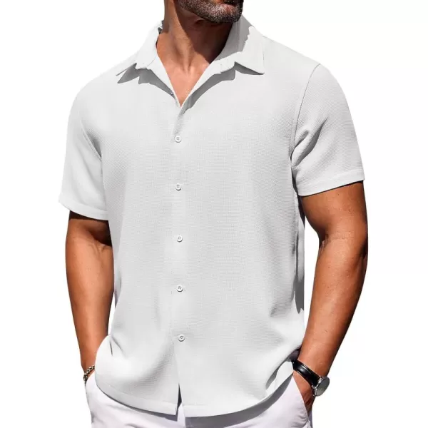COOFANDY Mens Waffle Shirt Short Sleeve Button Down Shirts Casual Beach Vacation Shirts Textured Wrinkle Free Shirts