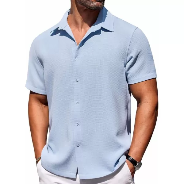 COOFANDY Mens Waffle Shirt Short Sleeve Button Down Shirts Casual Beach Vacation Shirts Textured Wrinkle Free Shirts