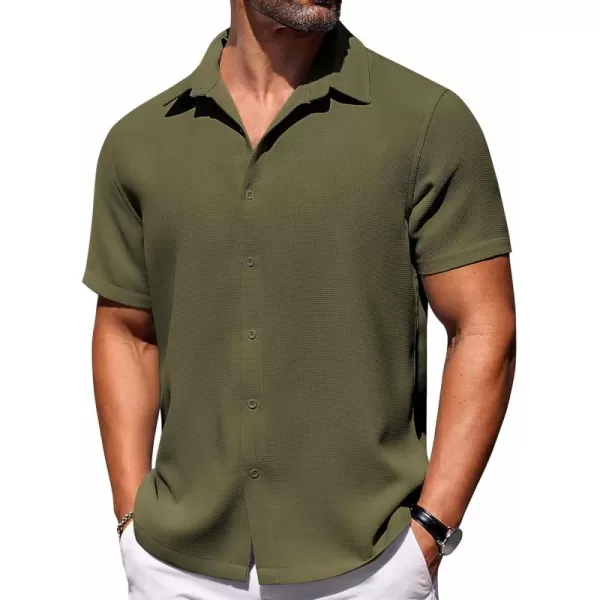 COOFANDY Mens Waffle Shirt Short Sleeve Button Down Shirts Casual Beach Vacation Shirts Textured Wrinkle Free Shirts