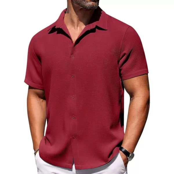 COOFANDY Mens Waffle Shirt Short Sleeve Button Down Shirts Casual Beach Vacation Shirts Textured Wrinkle Free Shirts