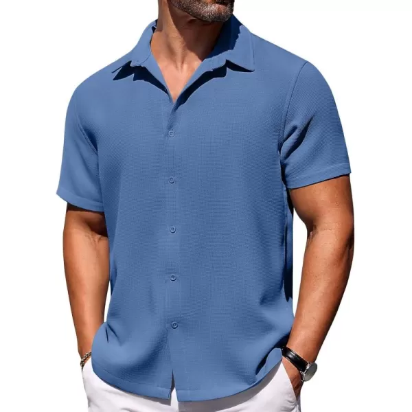COOFANDY Mens Waffle Shirt Short Sleeve Button Down Shirts Casual Beach Vacation Shirts Textured Wrinkle Free Shirts