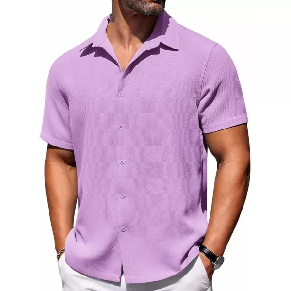COOFANDY Mens Waffle Shirt Short Sleeve Button Down Shirts Casual Beach Vacation Shirts Textured Wrinkle Free Shirts