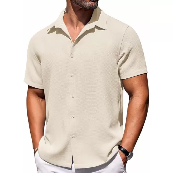COOFANDY Mens Waffle Shirt Short Sleeve Button Down Shirts Casual Beach Vacation Shirts Textured Wrinkle Free Shirts