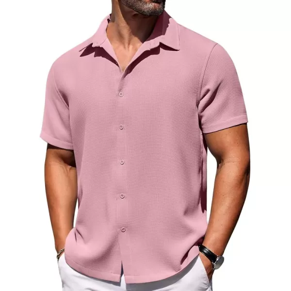 COOFANDY Mens Waffle Shirt Short Sleeve Button Down Shirts Casual Beach Vacation Shirts Textured Wrinkle Free Shirts