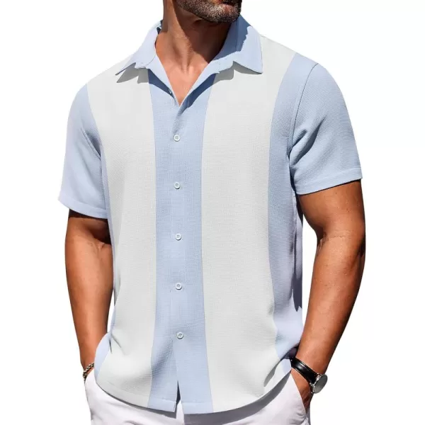 COOFANDY Mens Waffle Shirt Short Sleeve Button Down Shirts Casual Beach Vacation Shirts Textured Wrinkle Free Shirts