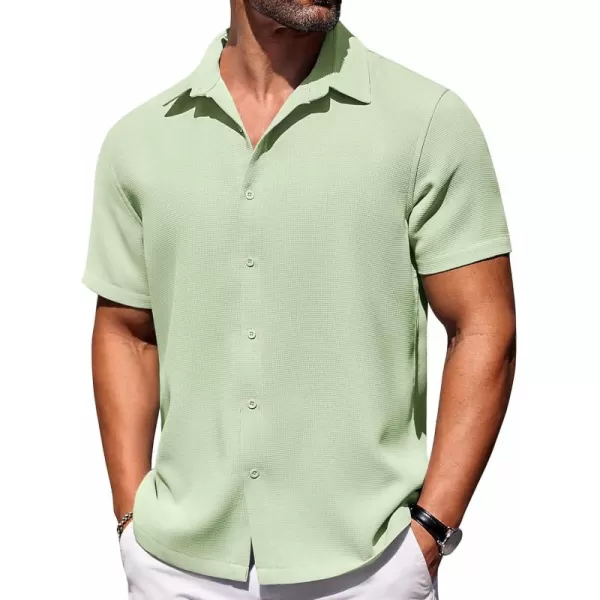 COOFANDY Mens Waffle Shirt Short Sleeve Button Down Shirts Casual Beach Vacation Shirts Textured Wrinkle Free Shirts