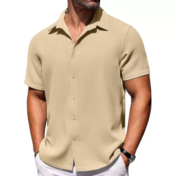 COOFANDY Mens Waffle Shirt Short Sleeve Button Down Shirts Casual Beach Vacation Shirts Textured Wrinkle Free Shirts