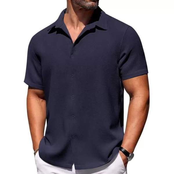 COOFANDY Mens Waffle Shirt Short Sleeve Button Down Shirts Casual Beach Vacation Shirts Textured Wrinkle Free Shirts