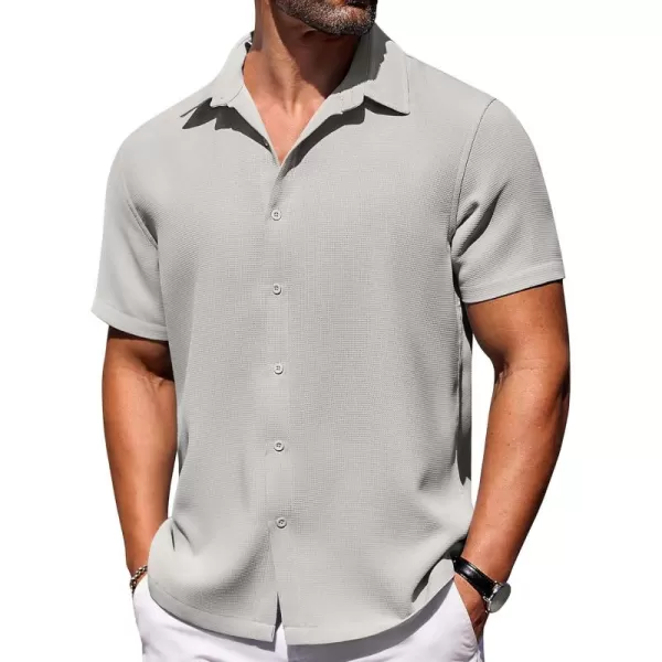 COOFANDY Mens Waffle Shirt Short Sleeve Button Down Shirts Casual Beach Vacation Shirts Textured Wrinkle Free Shirts