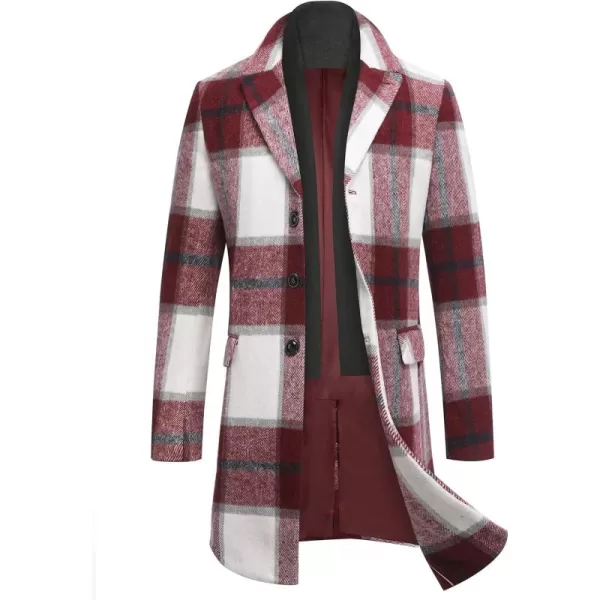COOFANDY Men's Wool Blend Coat with Detachable Plaid Scarfs Notched Collar Single Breasted Pea Coat Trench Overcoat
