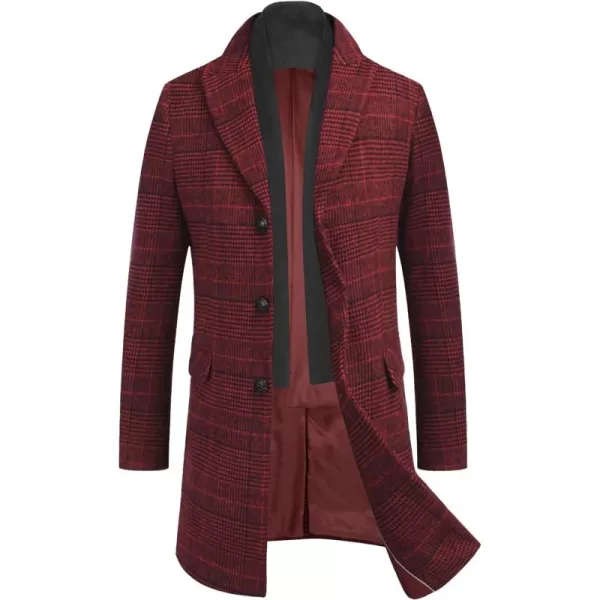 COOFANDY Men's Wool Blend Coat with Detachable Plaid Scarfs Notched Collar Single Breasted Pea Coat Trench Overcoat