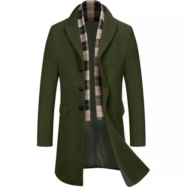 COOFANDY Men's Wool Blend Coat with Detachable Plaid Scarfs Notched Collar Single Breasted Pea Coat Trench Overcoat