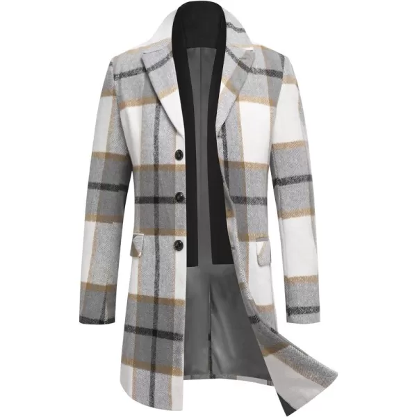 COOFANDY Men's Wool Blend Coat with Detachable Plaid Scarfs Notched Collar Single Breasted Pea Coat Trench Overcoat