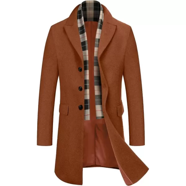 COOFANDY Men's Wool Blend Coat with Detachable Plaid Scarfs Notched Collar Single Breasted Pea Coat Trench Overcoat