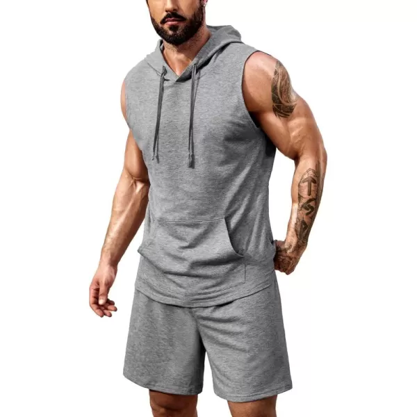 COOFANDY Men's Workout Hooded Tank Tops Sleeveless Gym Shirt Sweat Shorts Hoodie Set 2 Piece Outfits Jogging Suits