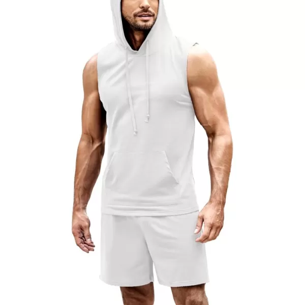 COOFANDY Men's Workout Hooded Tank Tops Sleeveless Gym Shirt Sweat Shorts Hoodie Set 2 Piece Outfits Jogging Suits