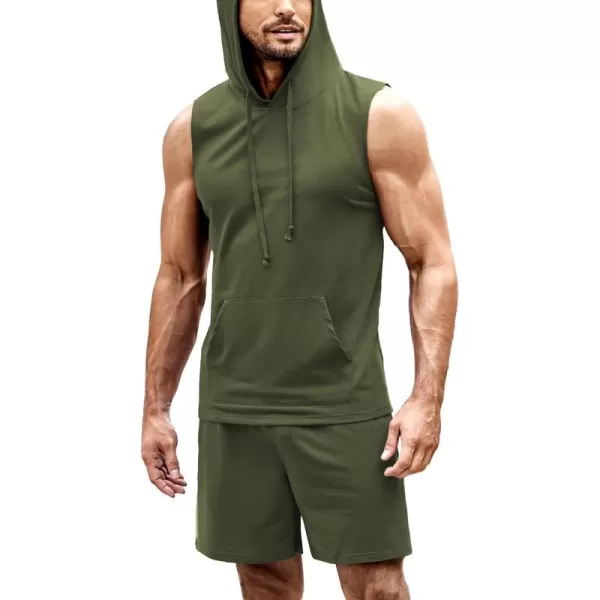 COOFANDY Men's Workout Hooded Tank Tops Sleeveless Gym Shirt Sweat Shorts Hoodie Set 2 Piece Outfits Jogging Suits