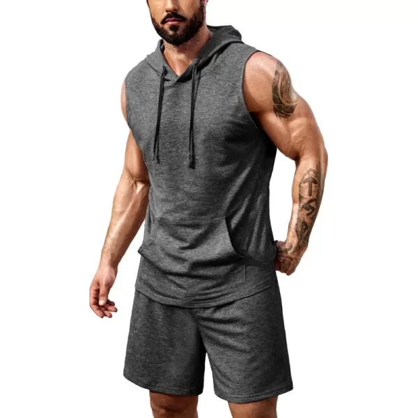 COOFANDY Men's Workout Hooded Tank Tops Sleeveless Gym Shirt Sweat Shorts Hoodie Set 2 Piece Outfits Jogging Suits