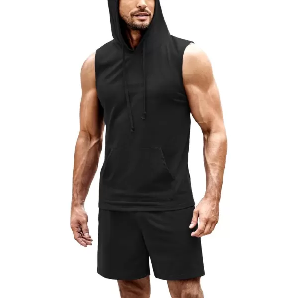 COOFANDY Men's Workout Hooded Tank Tops Sleeveless Gym Shirt Sweat Shorts Hoodie Set 2 Piece Outfits Jogging Suits