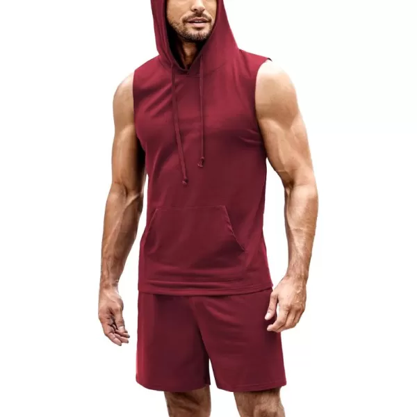 COOFANDY Men's Workout Hooded Tank Tops Sleeveless Gym Shirt Sweat Shorts Hoodie Set 2 Piece Outfits Jogging Suits