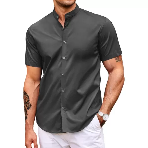 COOFANDY Muscle Fit Dress Shirts for Men Banded Collar Casual Button Down Shirts