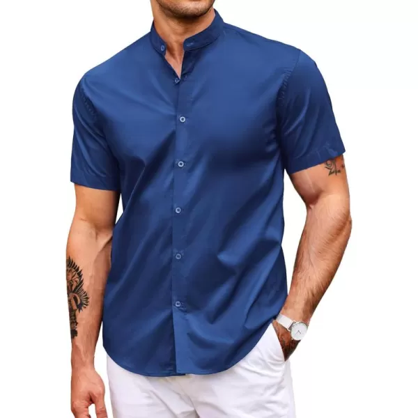 COOFANDY Muscle Fit Dress Shirts for Men Banded Collar Casual Button Down Shirts