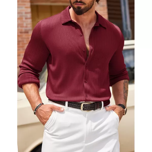 COOFANDY Athletic Fit Dress Shirts for Men Ribbed Knit Textured Button Down Shirts