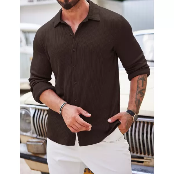 COOFANDY Athletic Fit Dress Shirts for Men Ribbed Knit Textured Button Down Shirts