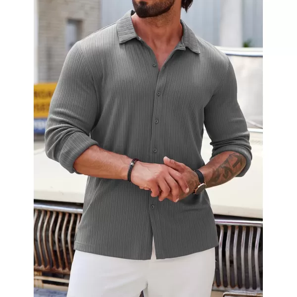 COOFANDY Athletic Fit Dress Shirts for Men Ribbed Knit Textured Button Down Shirts