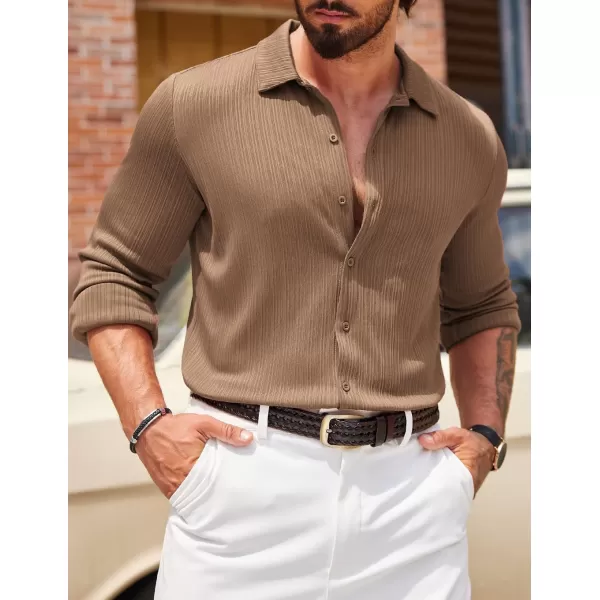 COOFANDY Athletic Fit Dress Shirts for Men Ribbed Knit Textured Button Down Shirts