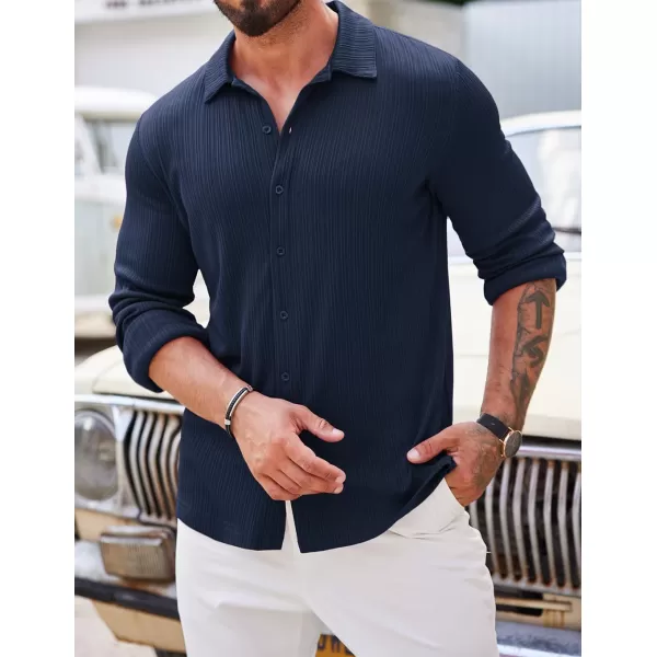 COOFANDY Athletic Fit Dress Shirts for Men Ribbed Knit Textured Button Down Shirts