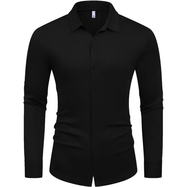 COOFANDY Athletic Fit Dress Shirts for Men Ribbed Knit Textured Button Down Shirts