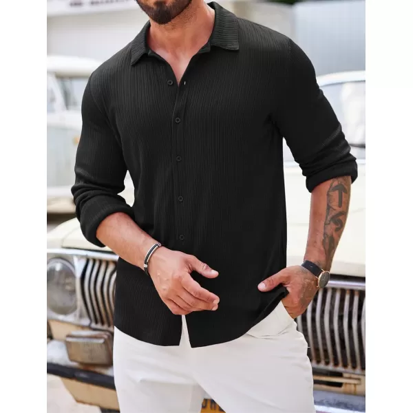 COOFANDY Athletic Fit Dress Shirts for Men Ribbed Knit Textured Button Down Shirts