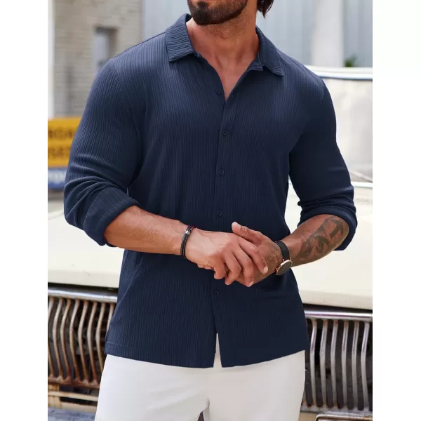 COOFANDY Athletic Fit Dress Shirts for Men Ribbed Knit Textured Button Down Shirts