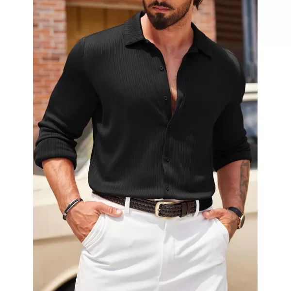 COOFANDY Athletic Fit Dress Shirts for Men Ribbed Knit Textured Button Down Shirts