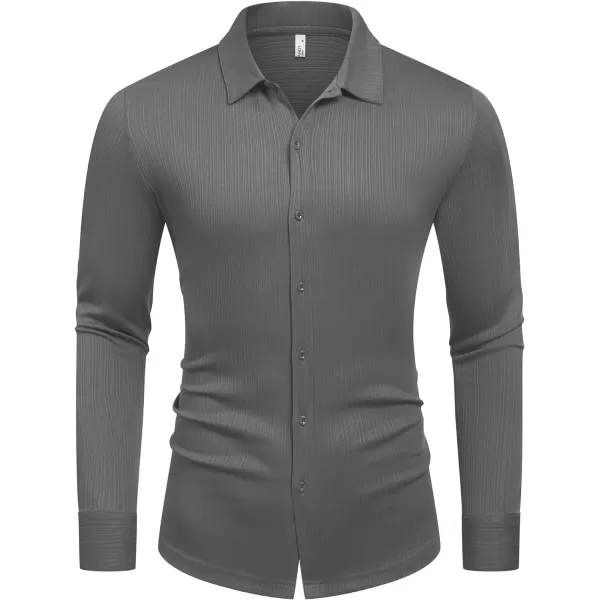 COOFANDY Athletic Fit Dress Shirts for Men Ribbed Knit Textured Button Down Shirts