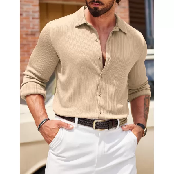 COOFANDY Athletic Fit Dress Shirts for Men Ribbed Knit Textured Button Down Shirts