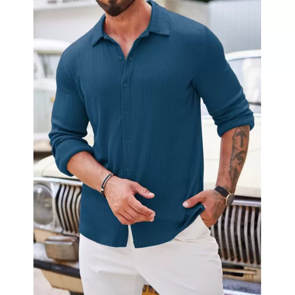 COOFANDY Athletic Fit Dress Shirts for Men Ribbed Knit Textured Button Down Shirts