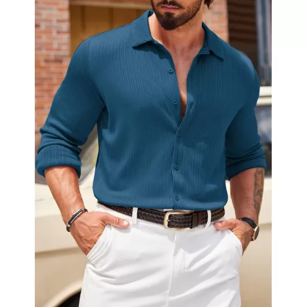 COOFANDY Athletic Fit Dress Shirts for Men Ribbed Knit Textured Button Down Shirts