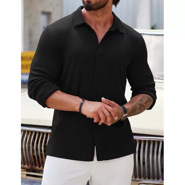COOFANDY Athletic Fit Dress Shirts for Men Ribbed Knit Textured Button Down Shirts